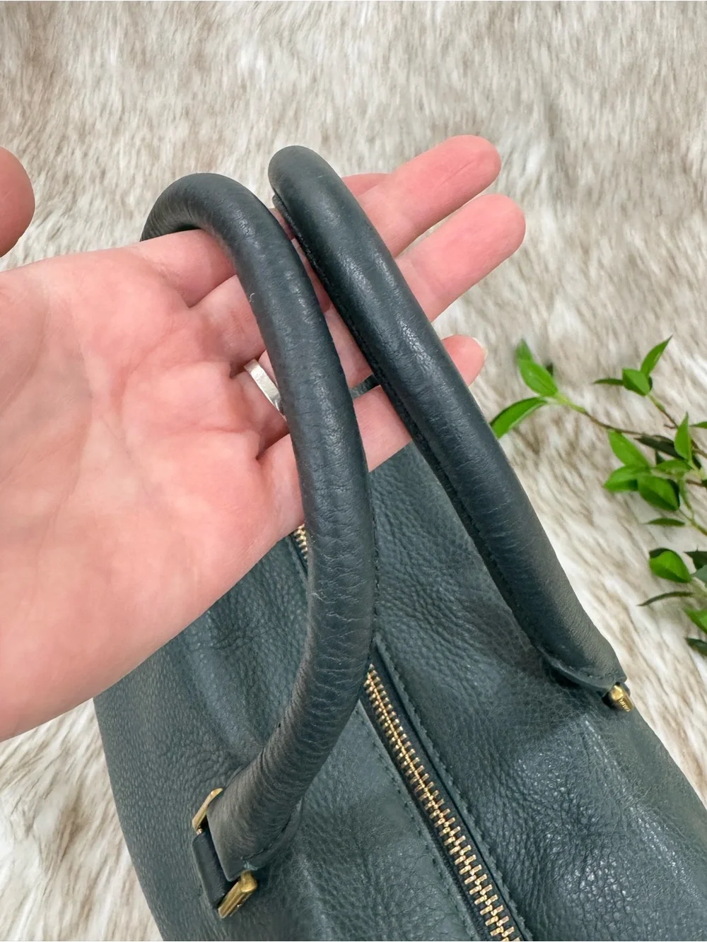Tory Burch Green Pebbled Leather Satchel with Gold Hardware